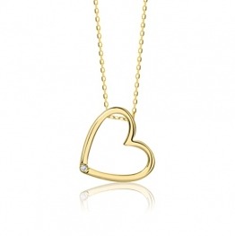 OROVI Schmuck Damen 0.01 Ct Diamant Halskette Gelbgold Kettenanhänger Herz mit Solitär Brillant Kette aus 14 Karat (585) Gold, 45 cm lang - 1