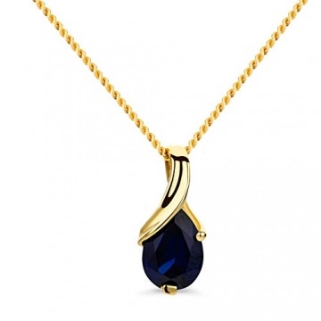 Orovi Schmuck Damen Halskette aus Gelbgold mit Tropfen Kettenanhänger Edelstein Geburtsstein des Monats September blauer Saphir Kette 14 Karat (585) Gold - 1