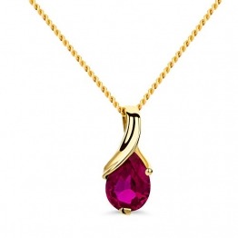 OROVI Schmuck Damen Halskette aus Gelbgold mit Tropfen Kettenanhänger Edelstein Geburtsstein des Monats Juli roter Rubin Kette 14 Karat (585) Gold - 1