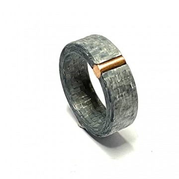 Ring Carbon grau Rotgold Steg 750/- Rotgold matt breit strukturiert 7,5mm Ehering Trauring Bandring #58 - 3