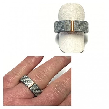 Ring Carbon grau Rotgold Steg 750/- Rotgold matt breit strukturiert 7,5mm Ehering Trauring Bandring #58 - 4