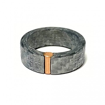Ring Carbon grau Rotgold Steg 750/- Rotgold matt breit strukturiert 7,5mm Ehering Trauring Bandring #58 - 1