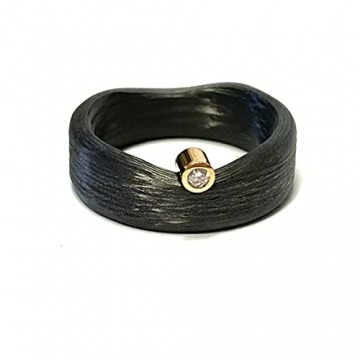 Ring Carbon schwarz 750/- Gelbgold Brillant (0,05ct TW/vs) #58 - 1