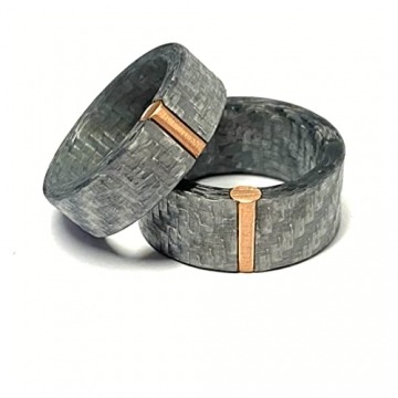 Trauringe 750/- Rotgold matt + Carbon grau strukturiert breit markant modern - 1