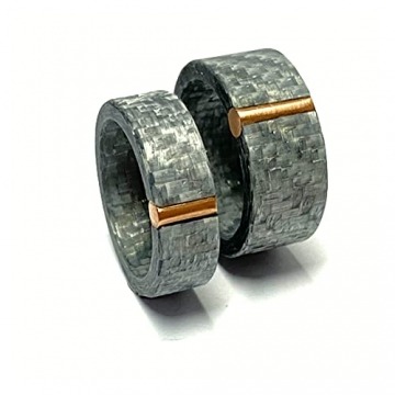 Trauringe 750/- Rotgold matt + Carbon grau strukturiert breit markant modern - 2