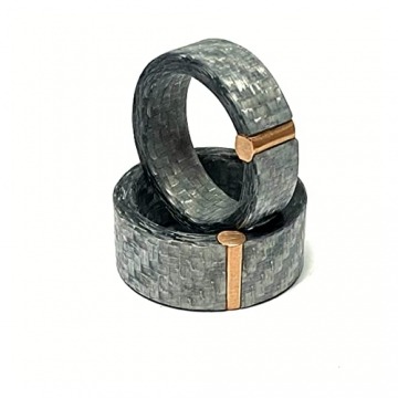 Trauringe 750/- Rotgold matt + Carbon grau strukturiert breit markant modern - 3
