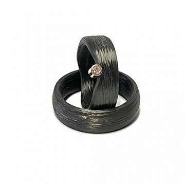 Trauringe Carbon schwarz Brillant (0,05ct) Gelbgold 750/- modern ausgefallen Eheringe Partnerringe - 2