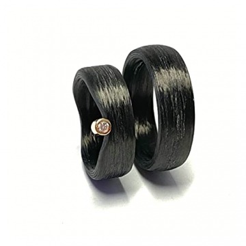 Trauringe Carbon schwarz Brillant (0,05ct) Gelbgold 750/- modern ausgefallen Eheringe Partnerringe - 3