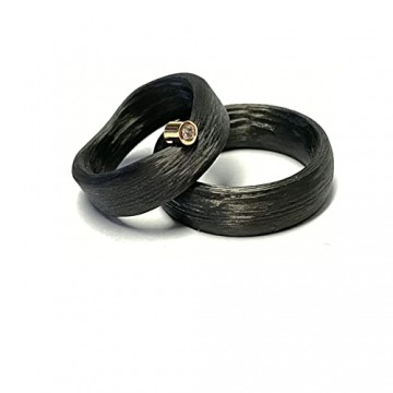 Trauringe Carbon schwarz Brillant (0,05ct) Gelbgold 750/- modern ausgefallen Eheringe Partnerringe - 1