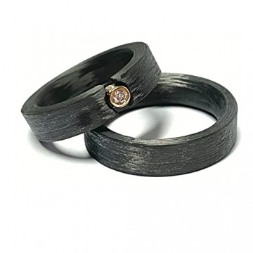 Trauringe Carbon schwarz Brillant (0,05ct) Gelbgold 750/- modern ausgefallen Eheringe Partnerringe - 1