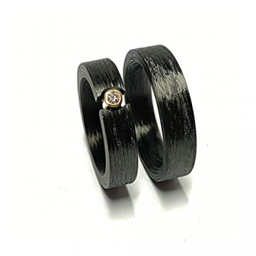 Trauringe Carbon schwarz Brillant (0,05ct) Gelbgold 750/- modern ausgefallen Eheringe Partnerringe - 2