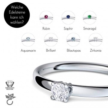 Verlobungsring Silber 925 Weißgold 585 750 PERSONALISIERT + ETUI mit individueller GRAVUR Damen-Ring Heiratsantrag Diamant-Ring Zirkonia Aquamarin Rubin Saphir Brillant Blautopas - 4