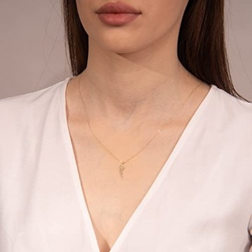 Goldene Damen Halskette 585 14k Gold Gelbgold Kette mit Anhänger Engelsflügel Kugel Zirkonia Gravur - 3