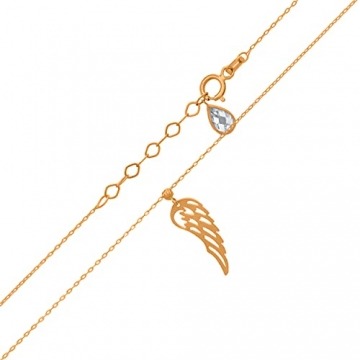 Goldene Damen Halskette 585 14k Gold Gelbgold Kette mit Anhänger Engelsflügel Kugel Zirkonia Gravur - 4