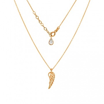 Goldene Damen Halskette 585 14k Gold Gelbgold Kette mit Anhänger Engelsflügel Kugel Zirkonia Gravur - 1