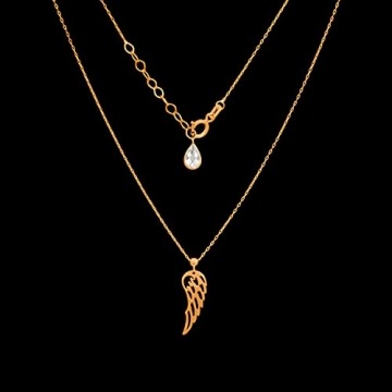 Goldene Damen Halskette 585 14k Gold Gelbgold Kette mit Anhänger Engelsflügel Kugel Zirkonia Gravur - 5