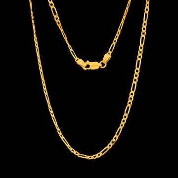 Goldene Damen Kette Figarokette 585 14k Gold Gelbgold 45cm Gravur - 7