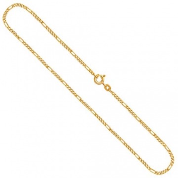 Goldkette Damen Herren Echt Gold 1.9 mm, Figarokette diamantiert 750 aus Gelbgold, Kette Gold mit Stempel, Halskette mit Federring, Länge 42 cm, Gewicht ca. 4.1 g, Made in Germany - 1