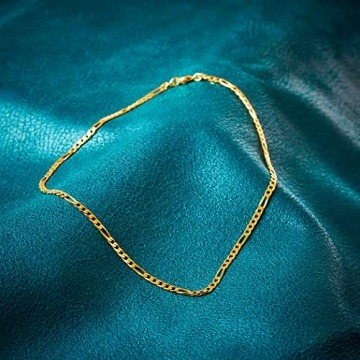 Goldkette Herren Echtgold 3.4 mm, Figarokette diamantiert 333 aus Gelbgold, Kette Gold mit Stempel, Halskette mit Karabinerverschluss, Länge 45 cm, Gewicht ca. 9.6 g, Made in Germany - 8