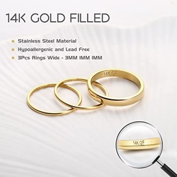 Diamday 14K Gold Gefüllte Ringe für Frauen Mädchen Stacking Ringe Stapelbar Dünne Gold Ringe Einfach Schlicht Pinky Daumen Aussage Band Ring Komfort Fit 3Pcs 1mm 3mm - 2