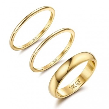 Diamday 14K Gold Gefüllte Ringe für Frauen Mädchen Stacking Ringe Stapelbar Dünne Gold Ringe Einfach Schlicht Pinky Daumen Aussage Band Ring Komfort Fit 3Pcs 1mm 3mm - 1