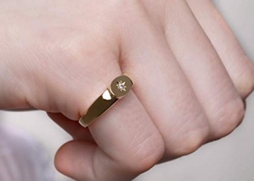 Elegantes Schmuckkästchen Unisex Siegelring mit einem Kompass Diamanten in Solid Gold 9k, 14k & 18k, Handmade Siegelring mit einem Sternenstaub Diamant, RN363 - 2