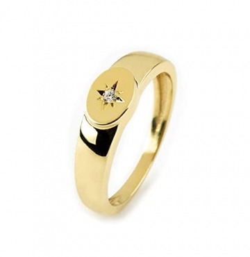 Elegantes Schmuckkästchen Unisex Siegelring mit einem Kompass Diamanten in Solid Gold 9k, 14k & 18k, Handmade Siegelring mit einem Sternenstaub Diamant, RN363 - 1