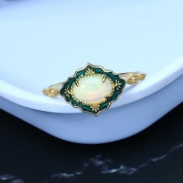 KnSam Gold 14K 585 Ring Echtes, Blumen Rhombus Antragsring mit Opal - Hell Gelb & Oval, Gelbgold Au750 Hochzeitsring Bandringe Moissanite für Damen, Gold, Gr.49 - 4