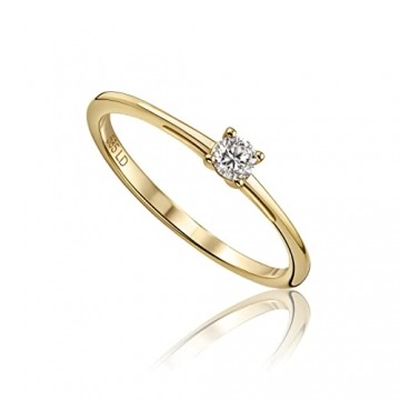 Miore Lab Diamant Schmuck Damen Solitär Verlobungsring mit 0.11 Ct Laborgezüchteter Diamant Ring aus Gelbgold 14 Karat (585) Gold - 1