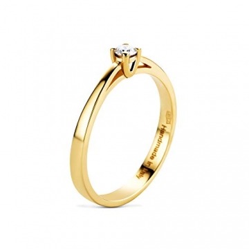 Orovi Damen Diamant Ring Gelbgold, Verlobungsring 14 Karat (585) Gold und Diamant Brillanten 0.1 Ct, Solitärring Ring Handgemacht in Italien - 3