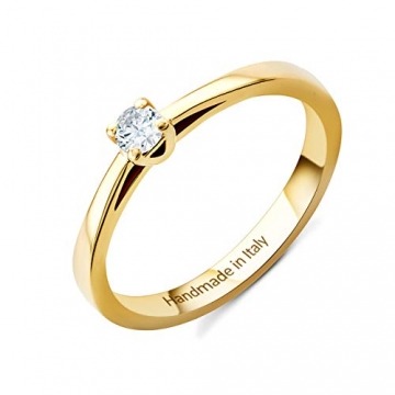 Orovi Damen Diamant Ring Gelbgold, Verlobungsring 14 Karat (585) Gold und Diamant Brillanten 0.1 Ct, Solitärring Ring Handgemacht in Italien - 1