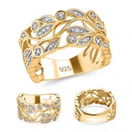 SHOP LC Dazzling Women's Leaf Ring 925 Sterling Silber mit 585 Gold Rose Gold Plating 0.09 ct Weiß Diamanten Verlobung Hochzeit Ring, Geburtstag Geschenk - 1